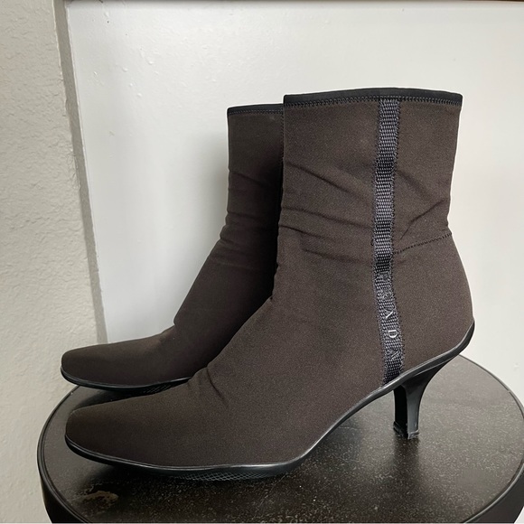Prada Brown Nylon Spellout Logo Heeled Ankle Boots - Picture 9 of 16